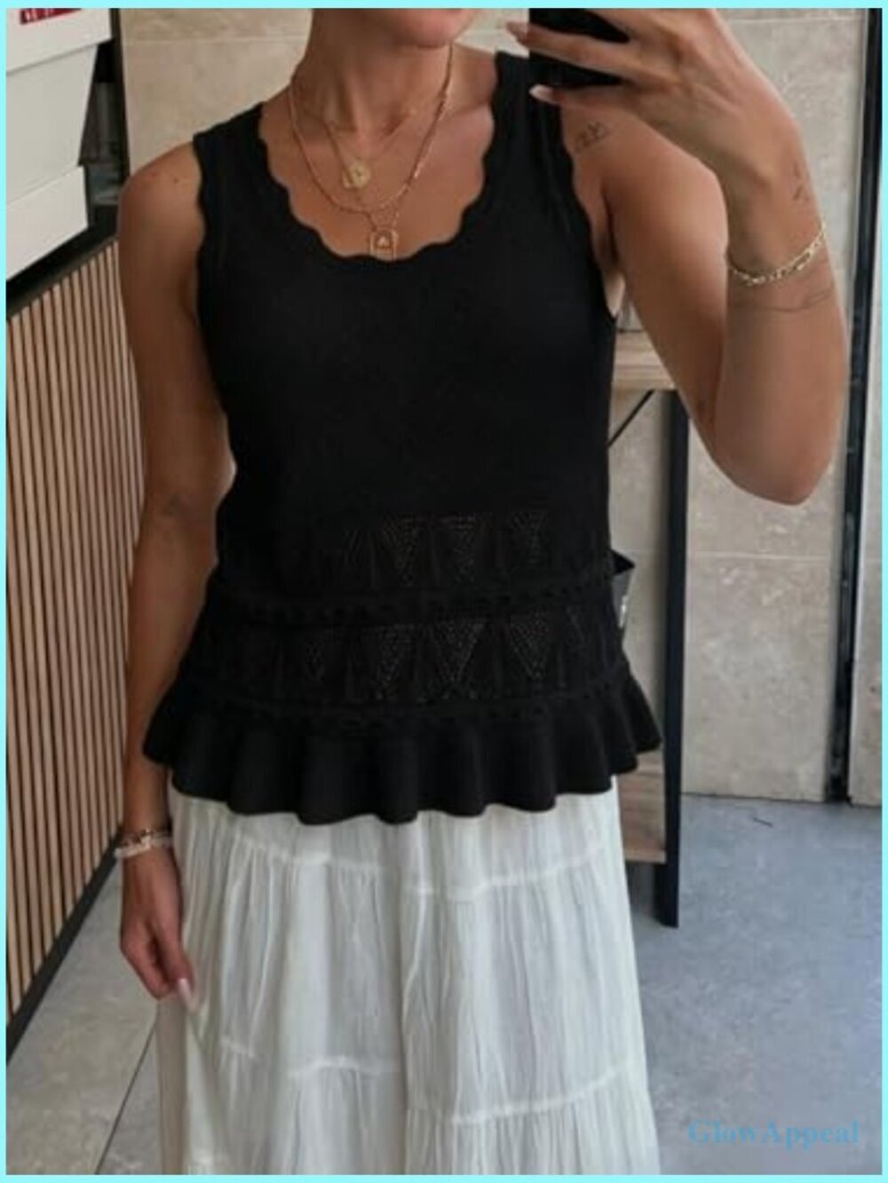 Crochet Tank Top Sleeveless Knit Sweater Vest for Women Summer Crew Neck Ruffle - Picture 5 of 7